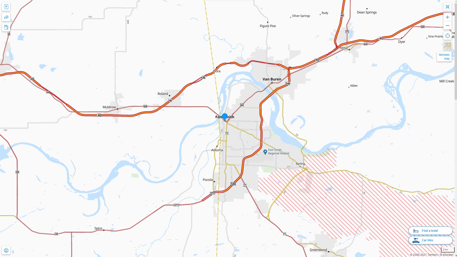 Fort Smith Arkansas Highway and Road Map
